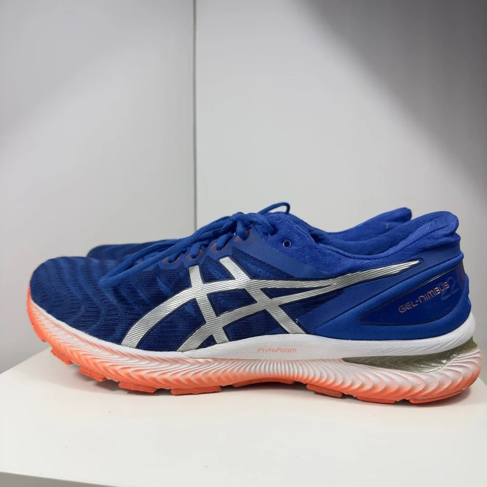 ASICS Gel-Nimbus 22 Men Size 14 Blue Silver Running Shoes 1011A680 Low Top